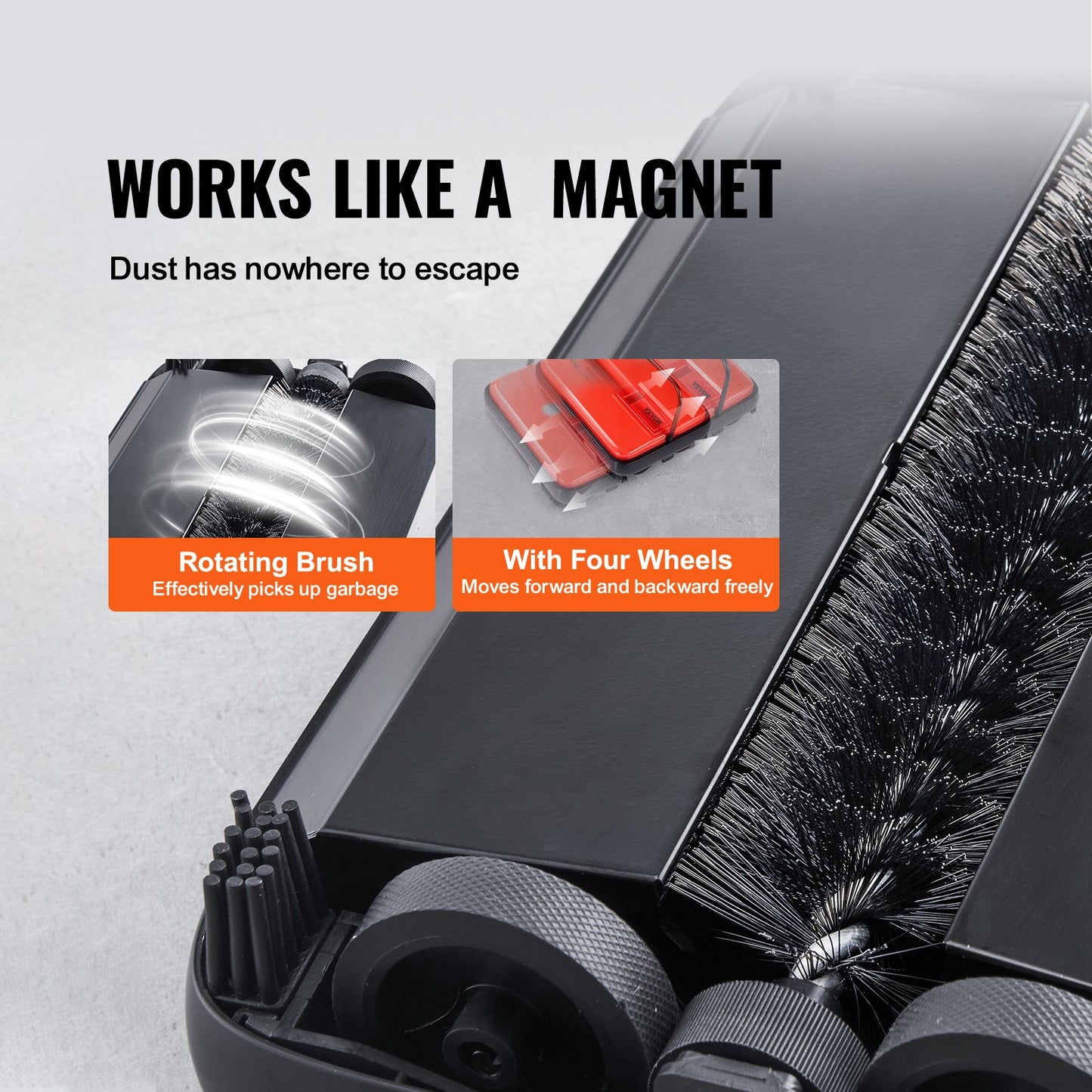 Carpet Sweeper Manual, Floor Sweeper with 300 ml Dustbin Capacity Easy to Empty, 17 cm Cleaning Width for Home Office Carpets Pet Hair Dust, Red