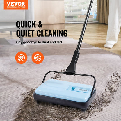 Carpet Sweeper Manual, Floor Sweeper with 300 ml Dustbin Capacity Easy to Empty, 17 cm Cleaning Width for Home Office Carpets Pet Hair Dust, Blue