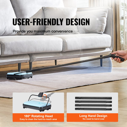 Carpet Sweeper Manual, Floor Sweeper with 300 ml Dustbin Capacity Easy to Empty, 17 cm Cleaning Width for Home Office Carpets Pet Hair Dust, Blue