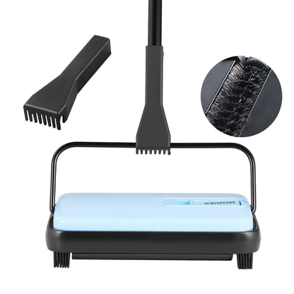 Carpet Sweeper Manual, Floor Sweeper with 300 ml Dustbin Capacity Easy to Empty, 17 cm Cleaning Width for Home Office Carpets Pet Hair Dust, Blue