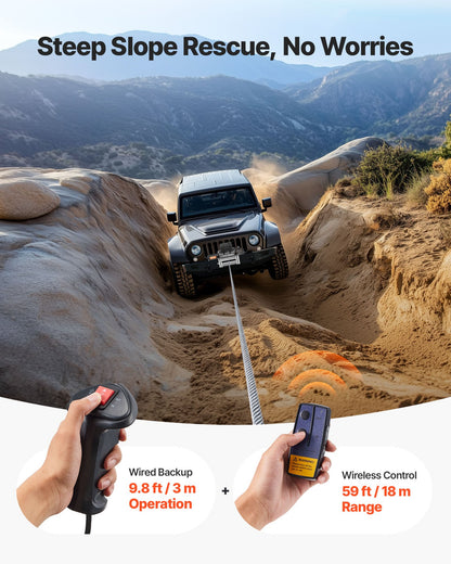 Electric Winch, 4500 kg Load Capacity, 12V DC Truck Winch with Φ8.3 mm x 19.8 m Steel Rope, Wireless & Wired Remote Control, IP55 Waterproof for Towing SUV Jeep Trailer Boat Off-Road Vehicle