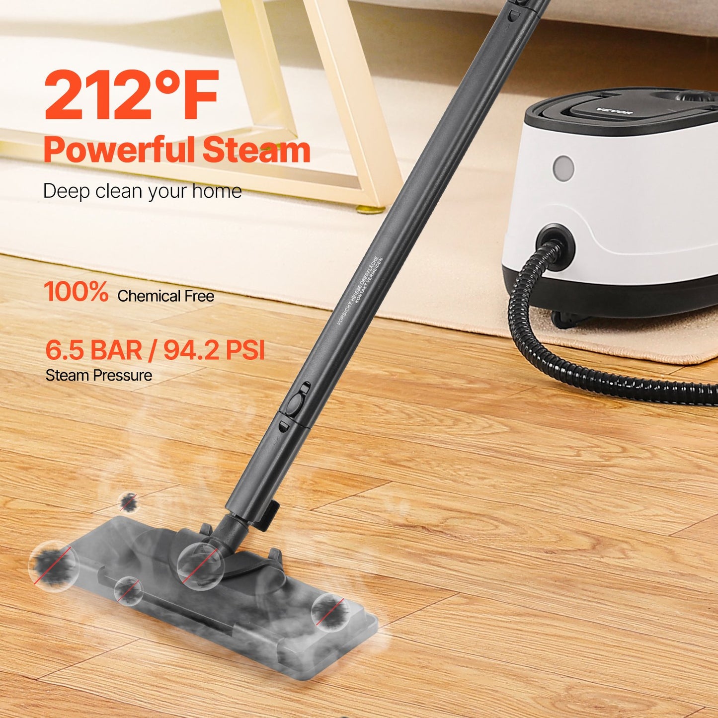 Steam Cleaner, Multipurpose Powerful Steamer with 27 Accessories, Steamer Cleaing with Extra-Long Power Cord, 53 oz Tank and Portable Handle, for Grout, Tile, Floors, Appliances, Home & Car
