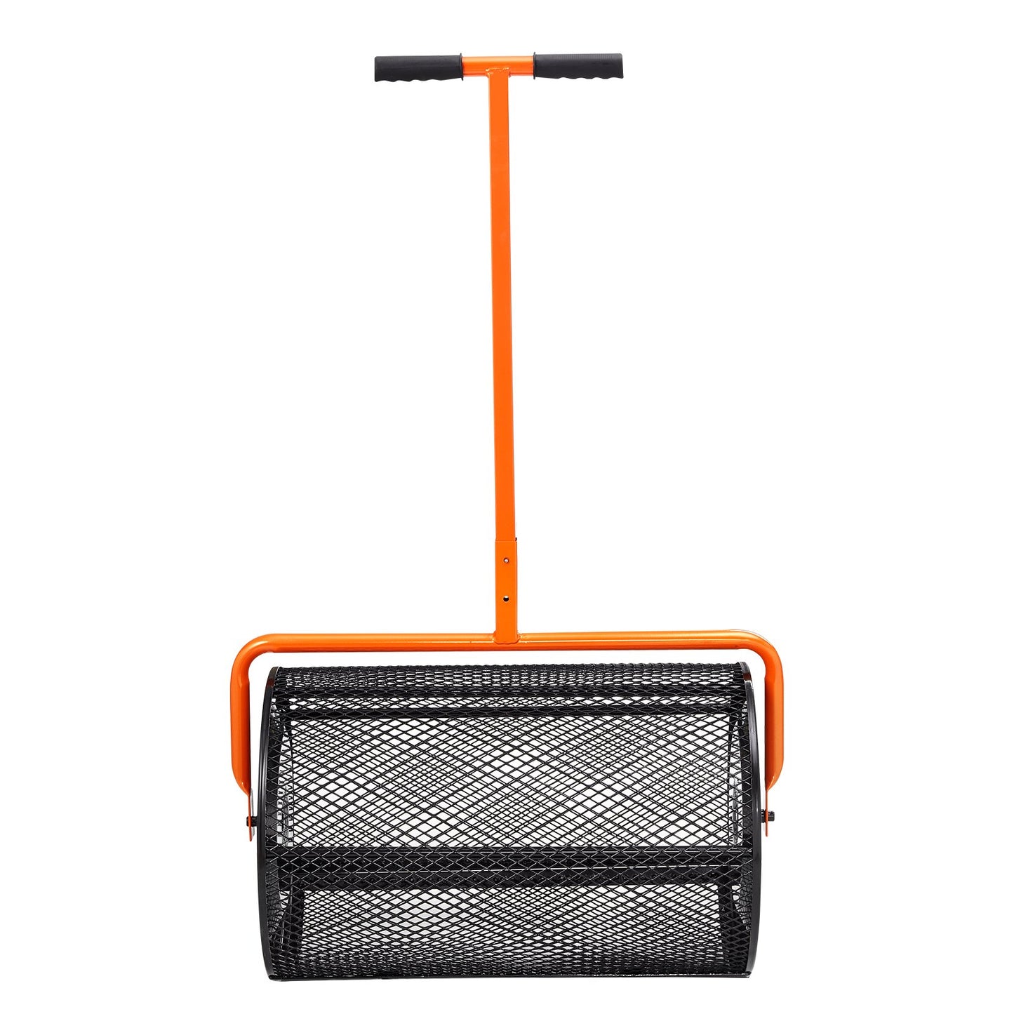 Compost Spreader, 24.4-25.6" Height Adjustable Handle, 24" Wide, Lawn and Garden Peat Moss Roller with Side Latches, Powder Coated Steel Mesh Basket for Spreading Manure, Topsoil, Black