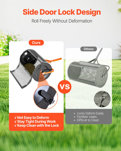 Compost Spreader, 24 in Wide Peat Moss Spreader with T Shaped Handle, 3 Heights Adjustable, Powder-Coated Steel Garden Peat Moss Roller, Heavy Duty Grass Seed Spreaders for Planting Seeding