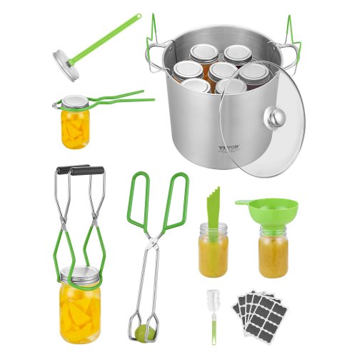 Canning Supplies Starter Kit, 9 Pieces Stainless Steel Water Bath Canning Kit for Beginners, Canning Tools Set: Pot, Rack, Lid, Funnel, Tongs, Jar Lifter, Wrench, Magnetic Wand, Bubble Propper