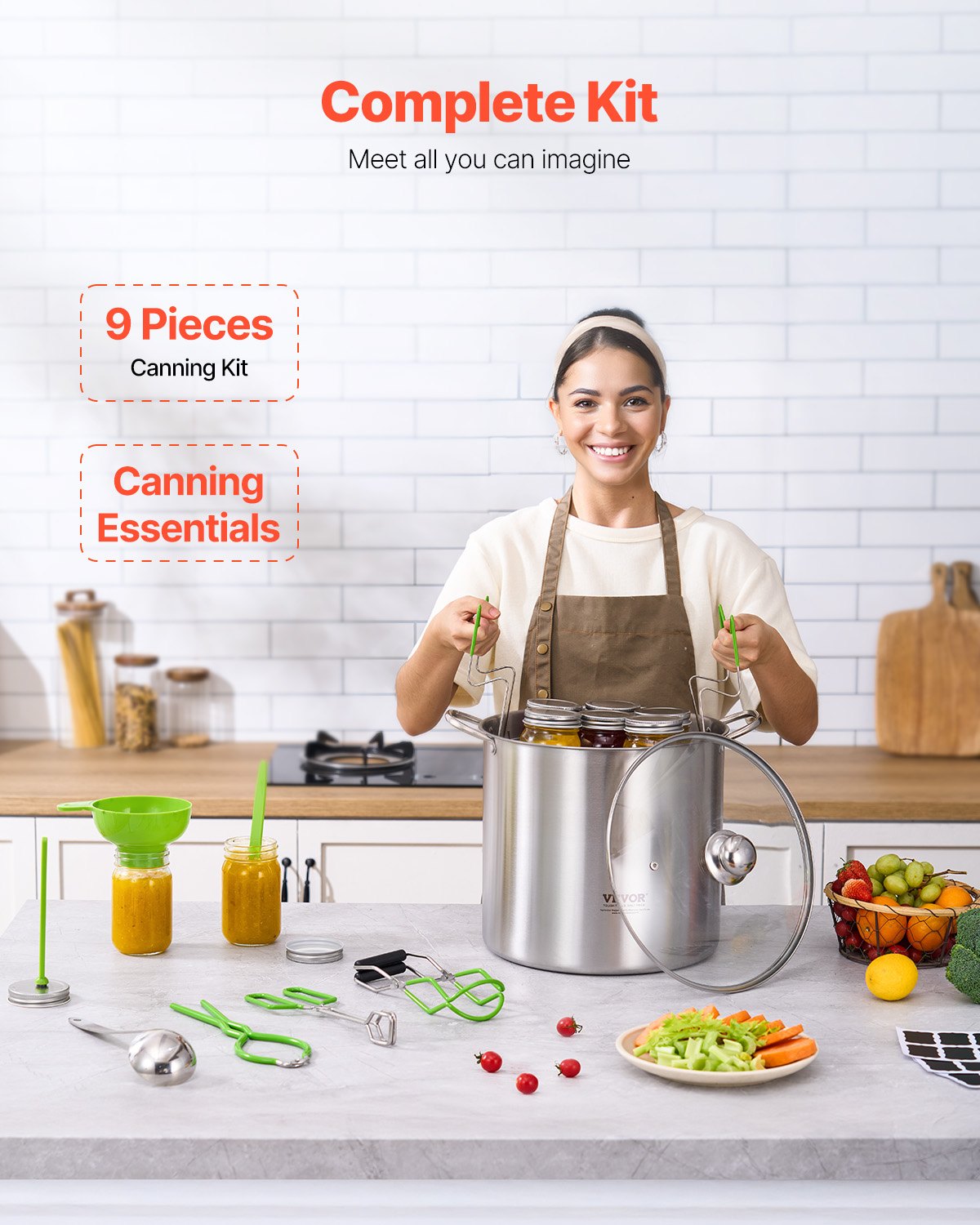 Canning Supplies Starter Kit, 9 Pieces Stainless Steel Water Bath Canning Kit for Beginners, Canning Tools Set: Pot, Rack, Lid, Funnel, Tongs, Jar Lifter, Wrench, Magnetic Wand, Bubble Propper