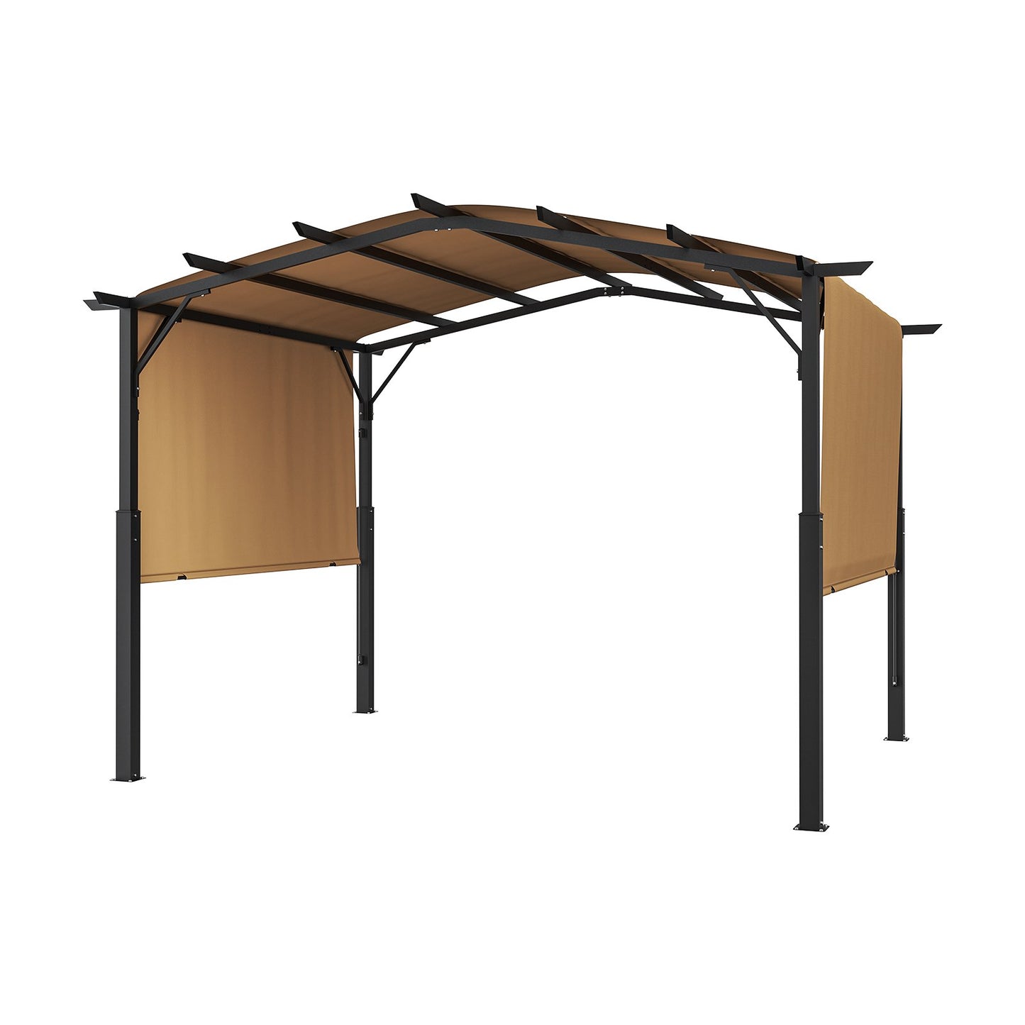 12 x 10 fot utomhuspergola, metallpergola med välvd topp, infällbar pergola med solskydd, stor uteplatspaviljong, kraftig trädgårdspergola för altan, bakgård, veranda, pool