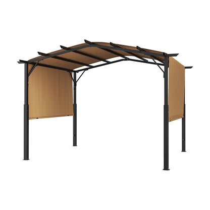 12 x 10 fot utomhuspergola, metallpergola med välvd topp, infällbar pergola med solskydd, stor uteplatspaviljong, kraftig trädgårdspergola för altan, bakgård, veranda, pool