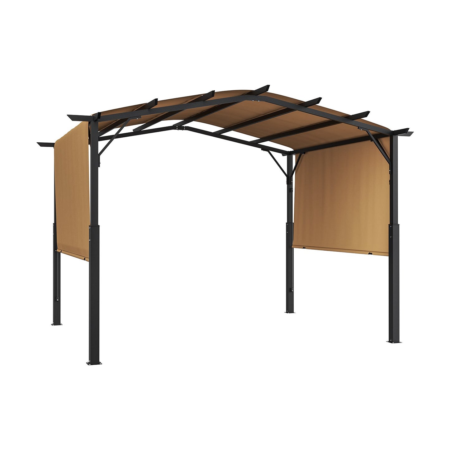 12 x 10 fot utomhuspergola, metallpergola med välvd topp, infällbar pergola med solskydd, stor uteplatspaviljong, kraftig trädgårdspergola för altan, bakgård, veranda, pool