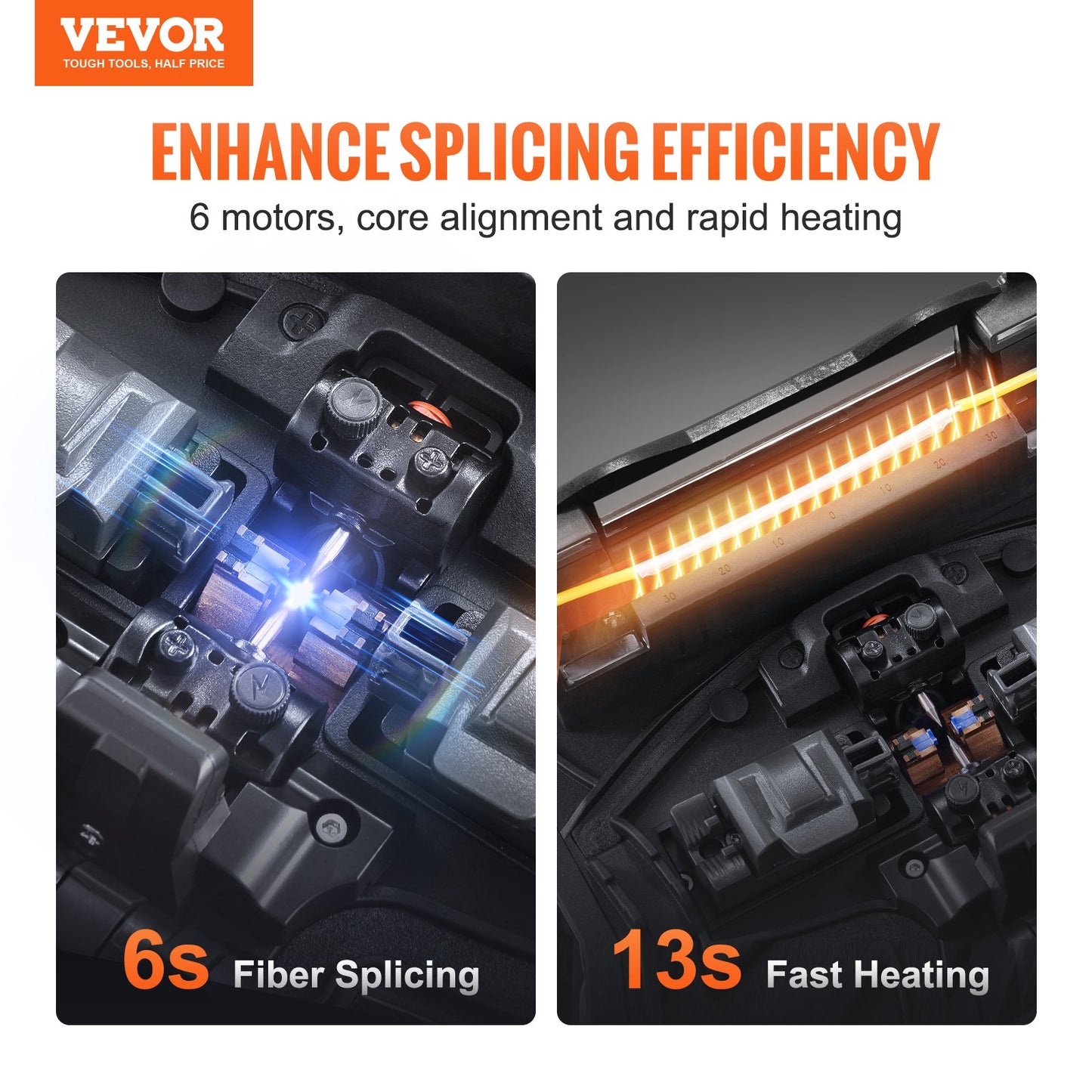 Fiber Fusion Splicer 6 Motors, Core Alignment Fiber Optic Splicer 6s Splicing & 13s Heating, Fiber Splicer Machine with 5" Touch Screen, 3 in 1 Fiber Holder, 7800mAh Battery for SM MM DS NZDS