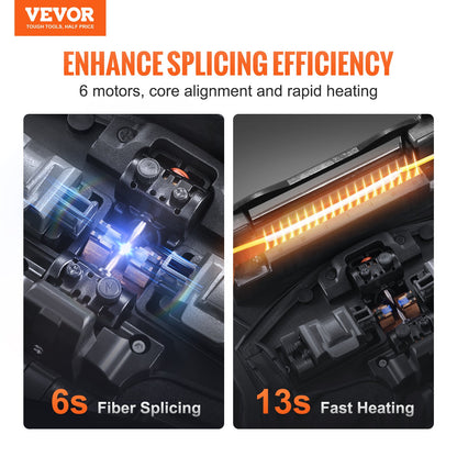 Fiber Fusion Splicer 6 Motors, Core Alignment Fiber Optic Splicer 6s Splicing & 13s Heating, Fiber Splicer Machine with 5" Touch Screen, 3 in 1 Fiber Holder, 7800mAh Battery for SM MM DS NZDS