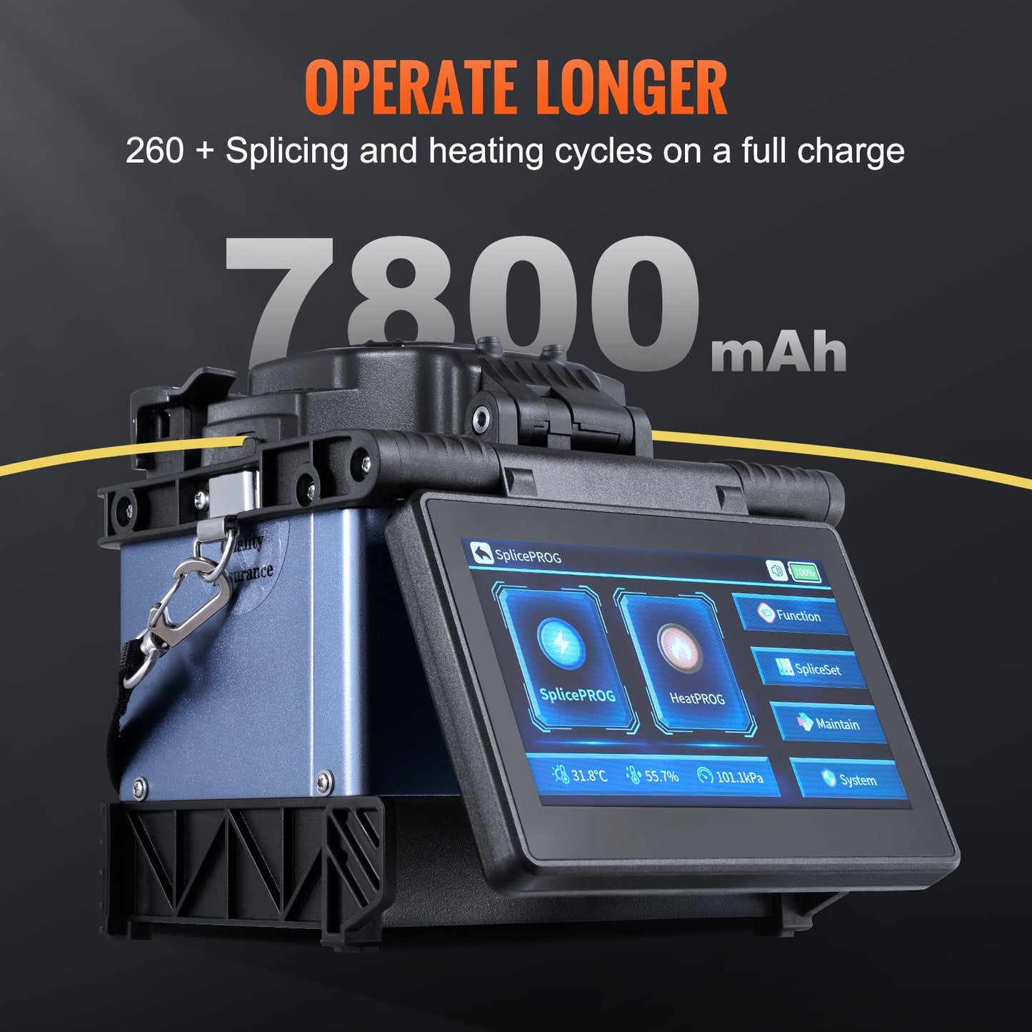 Fiber Fusion Splicer 6 Motors, Core Alignment Fiber Optic Splicer 6s Splicing & 13s Heating, Fiber Splicer Machine with 5" Touch Screen, 3 in 1 Fiber Holder, 7800mAh Battery for SM MM DS NZDS