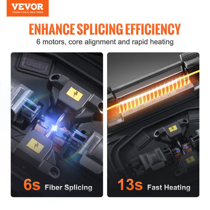 Fiber Fusion Splicer 6-Motor, Core Alignment Fiber Optic Splicer 6s Splicing & 13s Heating, Fiber Splicer Machine with 5" LCD Screen, 3 in 1 Fiber Holder, 7800mAh Battery for SM MM DS NZDS Fiber