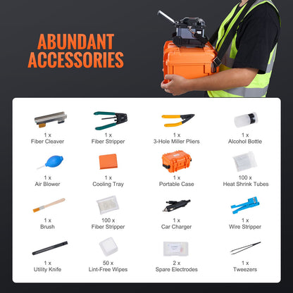 Fiber Fusion Splicer 6-Motor, Core Alignment Fiber Optic Splicer 6s Splicing & 13s Heating, Fiber Splicer Machine with 5" LCD Screen, 3 in 1 Fiber Holder, 7800mAh Battery for SM MM DS NZDS Fiber