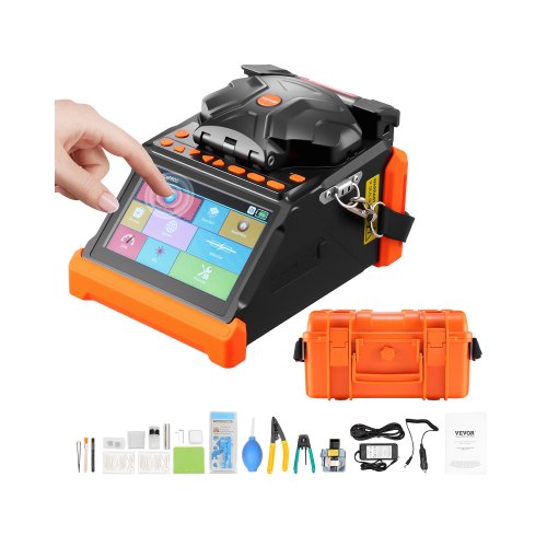 Fiber Fusion Splicer 6 Motors, Core & Clad Alignment Fibers Optic Splicer with 6s Fast Splicing and 13s Heating, 5" Touch Screen, 3 in 1 Fiber Holder, 7800mAh Battery for SM MM DS NZDS Fibers