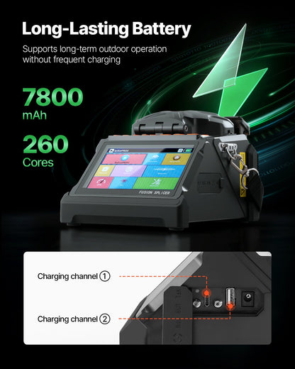 Fiber Fusion Splicer 6 Motors, Core & Clad Alignment Fibers Optic Splicer with 6s Fast Splicing and 13s Heating, 5" LCD Screen, 3 in 1 Fiber Holder, 7800mAh Battery for SM MM DS NZDS Fibers