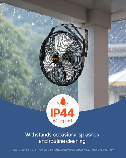 Wall Fan, 57cm Waterproof Wall Fan, 3 Speeds, 4150 CFM, Commercial Residential Fan for Cooling Warehouse, Greenhouse, Workshop, Patio, Black