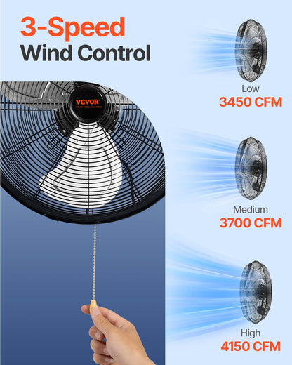 Wall Fan, 57cm Waterproof Wall Fan, 3 Speeds, 4150 CFM, Commercial Residential Fan for Cooling Warehouse, Greenhouse, Workshop, Patio, Black