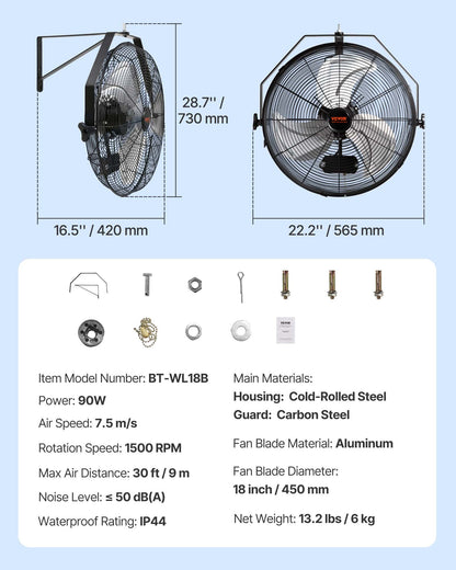 Wall Fan, 57cm Waterproof Wall Fan, 3 Speeds, 4150 CFM, Commercial Residential Fan for Cooling Warehouse, Greenhouse, Workshop, Patio, Black