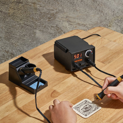 Wood Burning Kit, 200~700°C Adjustable Temperature with Display, Dual Output Port with 2 Pyrography Pens, 23 Wire Nibs, 1 Pen Holder, 4 Wood Chip, 1 Screwdriver, 1 Tweezers, 1 Knife, 1 Sponge