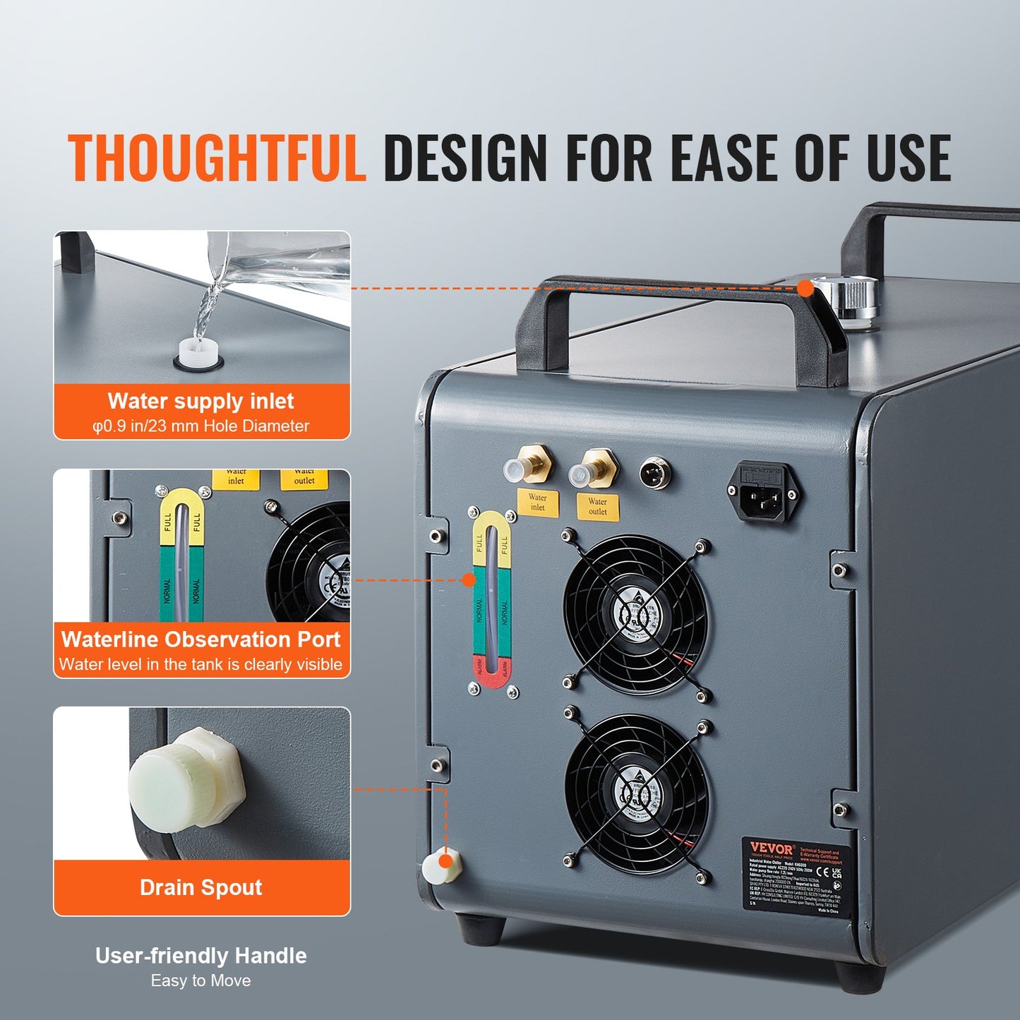 Industriell vattenkylare, KH-6000, 200W industriell vattenkylare kylsystem med kompressor 12 liters vattentankkapacitet 7,8 l/min max flödeshastighet, för CO2-lasergraveringsmaskin kylmaskin