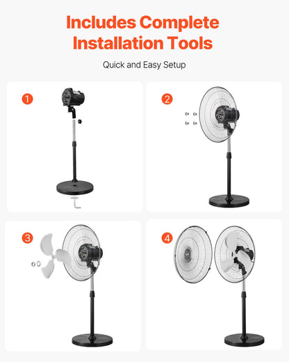 Industrial Pedestal Fan, 20 Inch 90-Degree Oscillating Fan, Height Adjustable Standing Fans with 3 Adjustable Speeds, High Power Floor Fans for Bedroom, Living Room, Home, Office, Black