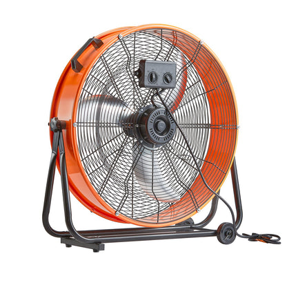 Drum Fan, 24 Inch High Velocity Industrial Shop Fan, Heavy Duty Commercial Use 3-Speed 8600CFM, 360°Adjustable Tilting,0-2h Timer Industrial Floor Fan for Warehouse,Workshop,Factory, Basement