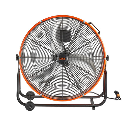 Drum Fan, 24 Inch High Velocity Industrial Shop Fan, Heavy Duty Commercial Use 3-Speed 8600CFM, 360°Adjustable Tilting,0-2h Timer Industrial Floor Fan for Warehouse,Workshop,Factory, Basement
