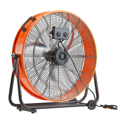 Drum Fan, 24 Inch High Velocity Industrial Shop Fan, Heavy Duty Commercial Use Infinitely Variable Speed 7935CFM,360°Adjustable Tilting Industrial Floor Fan for Warehouse,Workshop,Factory