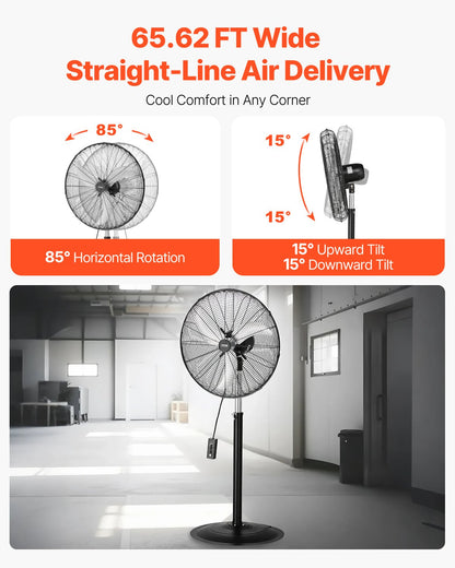 Industrial Pedestal Fan, 30 Inch 85-Degree Oscillating Fan, Height Adjustable Standing Fans with 3 Adjustable Speeds, High Power Floor Fans for Bedroom, Living Room, Home, Office, Black