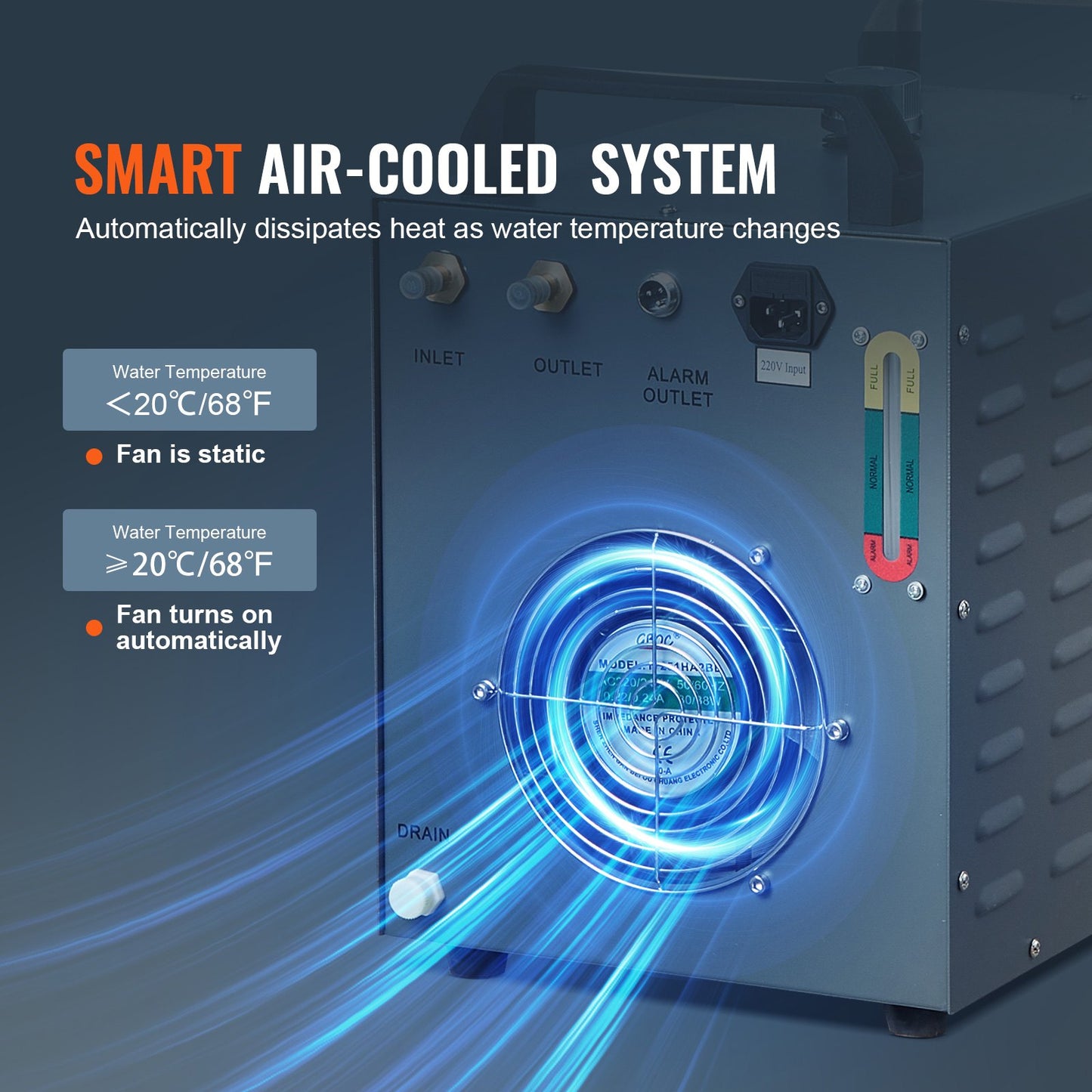 Industriell vattenkylare, CW-3000(PRO), 150W luftkyld industriell vattenkylare med 12L vattentankkapacitet 18 L/min maxflödeshastighet, för lasergraveringsmaskinkylning