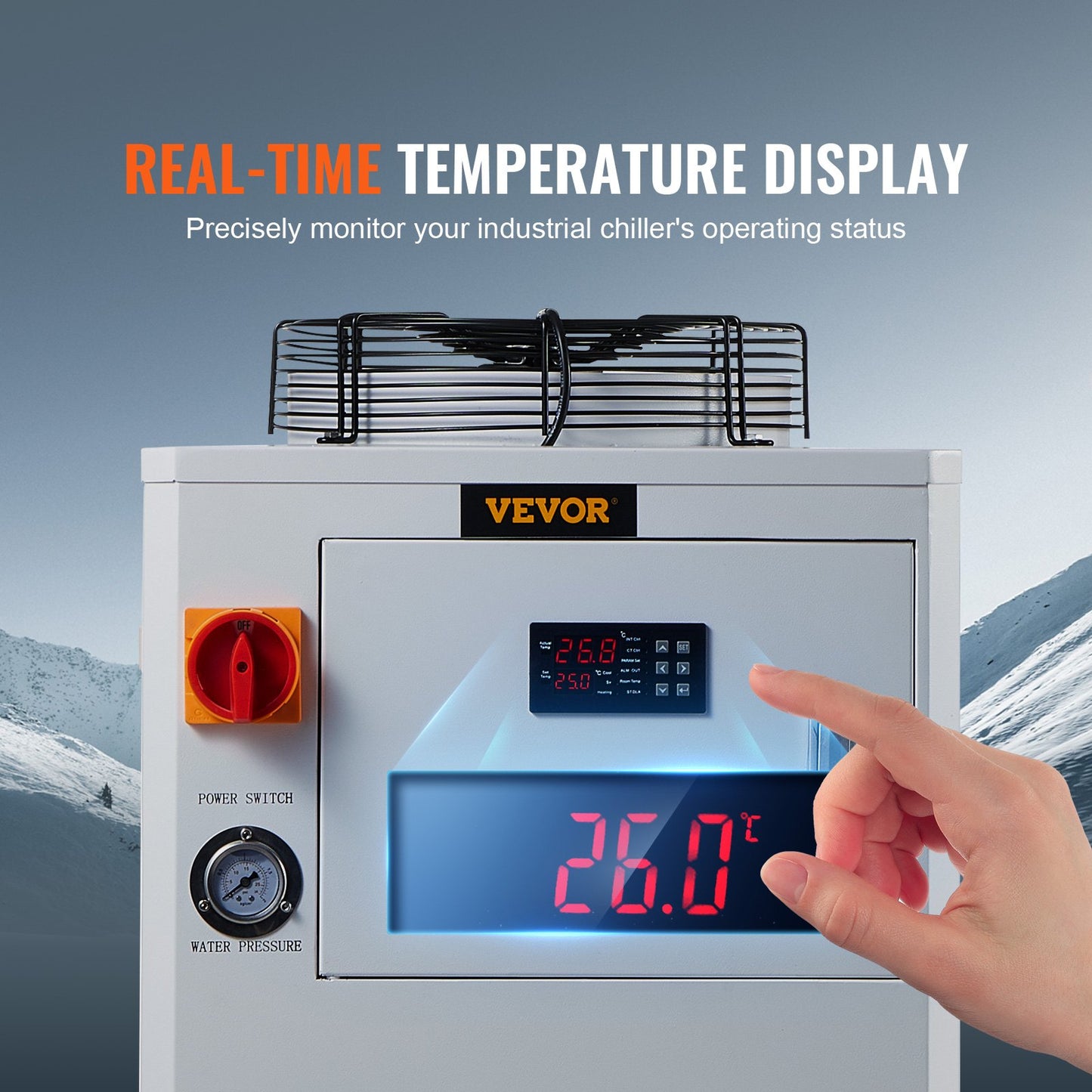 Industriell vattenkylare, CW6000, 1500W industriell vattenkylare kylsystem med kompressor 15L vattentankkapacitet 65 L/min Max flödeshastighet, för CO2-lasergraveringsmaskin kylmaskin