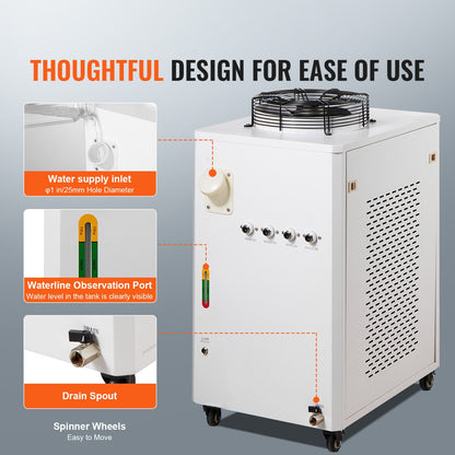 Industriell vattenkylare, CW6000, 1500W industriell vattenkylare kylsystem med kompressor 15L vattentankkapacitet 65 L/min Max flödeshastighet, för CO2-lasergraveringsmaskin kylmaskin
