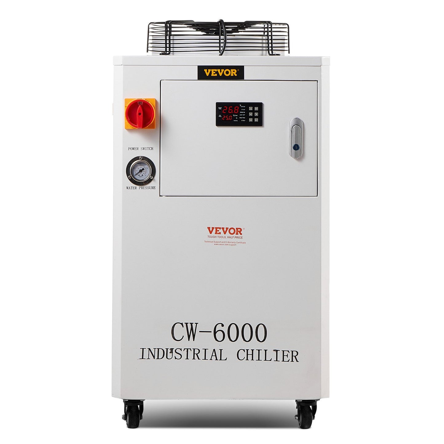Industriell vattenkylare, CW6000, 1500W industriell vattenkylare kylsystem med kompressor 15L vattentankkapacitet 65 L/min Max flödeshastighet, för CO2-lasergraveringsmaskin kylmaskin