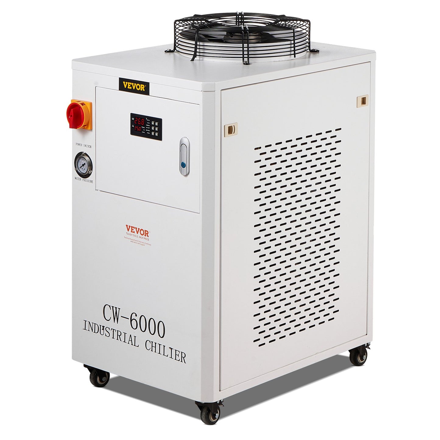 Industriell vattenkylare, CW6000, 1500W industriell vattenkylare kylsystem med kompressor 15L vattentankkapacitet 65 L/min Max flödeshastighet, för CO2-lasergraveringsmaskin kylmaskin