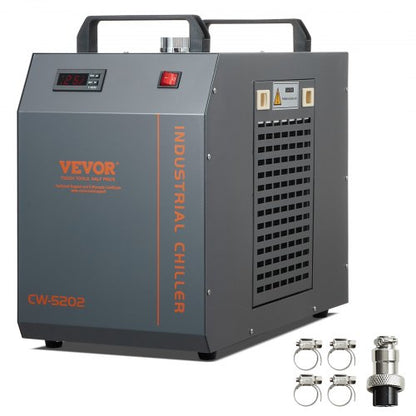 Industriell vattenkylare, CW-5202, industriellt vattenkylningssystem med inbyggd kompressor, 7 liters vattentankkapacitet, 18 l/min max flödeshastighet, för CO2-lasergraveringsmaskin, kylmaskin