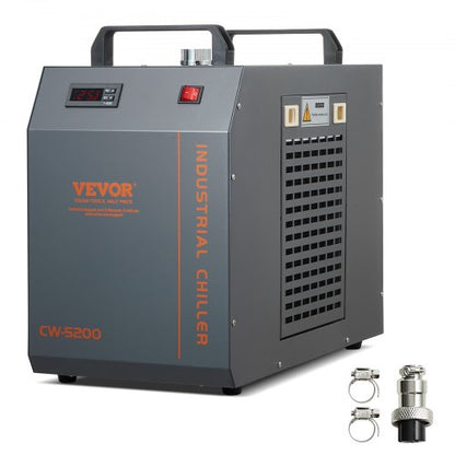 Industriell vattenkylare, CW-5202, industriellt vattenkylningssystem med inbyggd kompressor, 7 liters vattentankkapacitet, 18 l/min max flödeshastighet, för CO2-lasergraveringsmaskin, kylmaskin