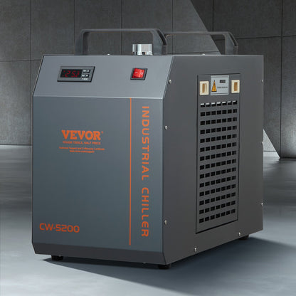 Industriell vattenkylare, CW-5202, industriellt vattenkylningssystem med inbyggd kompressor, 7 liters vattentankkapacitet, 18 l/min max flödeshastighet, för CO2-lasergraveringsmaskin, kylmaskin