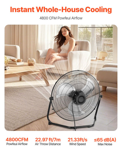 2 PCS Floor Fans, 3 Speeds High Velocity Heavy Duty 20 Inch Industrial Fan, 4800 CFM 360° Adjustable Tilt 21.33 ft/sec Airflow Large Metal Fan, for Gym, Home, Garage, Commercial Shop & Bedroom