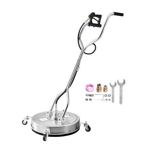 22" Pressure Washer Surface Cleaner, Stainless Steel Pressure Washer Attachments with 4 Wheels, 4500 Max PSI, 3/8 Quick Connector, 2 Spray Nozzles, Dual Handle, for Concrete, Patio, Sidewalk