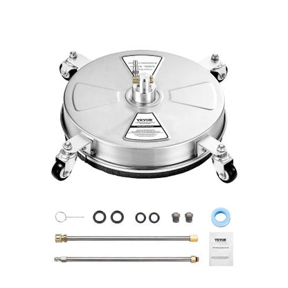 16,5" högtryckstvättsrengöring för ytor, högtryckstvättstillbehör i rostfritt stål med 4 hjul, 4000 max. psi, 1/4 snabbkoppling, 2 sprutmunstycken, 2 förlängda skaft för betong, uteplats, däck