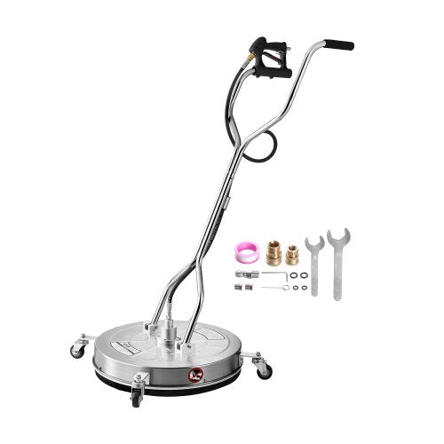 24" högtryckstvättsrengöring för ytor, högtryckstvättstillbehör i rostfritt stål med 4 hjul, 4000 max. psi, 3/8 snabbkoppling, 2 sprutmunstycken, dubbelt handtag, för betong, uteplats, trottoar
