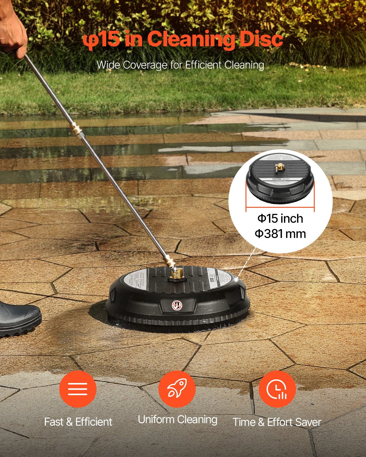 15" högtryckstvättsrengöring för ytor, högtryckstvättstillbehör i plast med 4 hjul, 4000 max. psi, 1/4 snabbkoppling, 2 sprutmunstycken, 2 förlängda skaft för uppfart, trottoar, uteplats, altan