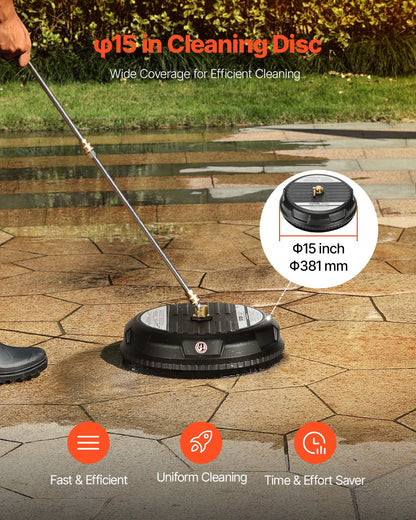 15" högtryckstvättsrengöring för ytor, högtryckstvättstillbehör i plast med 4 hjul, 4000 max. psi, 1/4 snabbkoppling, 2 sprutmunstycken, 2 förlängda skaft för uppfart, trottoar, uteplats, altan