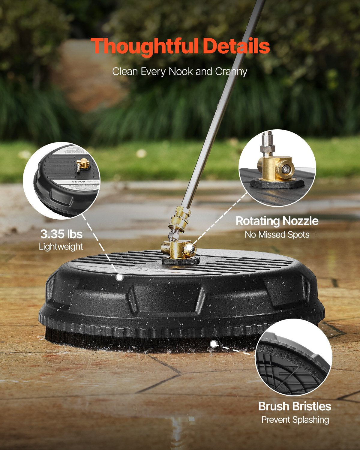15" högtryckstvättsrengöring för ytor, högtryckstvättstillbehör i plast med 4 hjul, 4000 max. psi, 1/4 snabbkoppling, 2 sprutmunstycken, 2 förlängda skaft för uppfart, trottoar, uteplats, altan