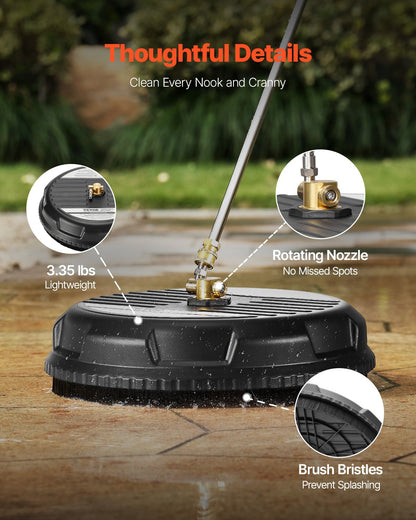 15" högtryckstvättsrengöring för ytor, högtryckstvättstillbehör i plast med 4 hjul, 4000 max. psi, 1/4 snabbkoppling, 2 sprutmunstycken, 2 förlängda skaft för uppfart, trottoar, uteplats, altan