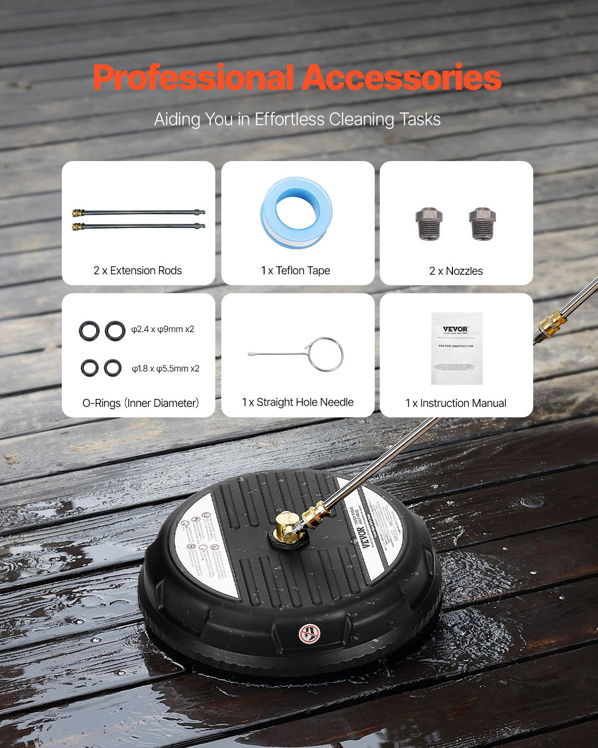 15" högtryckstvättsrengöring för ytor, högtryckstvättstillbehör i plast med 4 hjul, 4000 max. psi, 1/4 snabbkoppling, 2 sprutmunstycken, 2 förlängda skaft för uppfart, trottoar, uteplats, altan