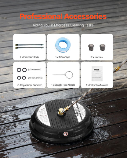 15" högtryckstvättsrengöring för ytor, högtryckstvättstillbehör i plast med 4 hjul, 4000 max. psi, 1/4 snabbkoppling, 2 sprutmunstycken, 2 förlängda skaft för uppfart, trottoar, uteplats, altan