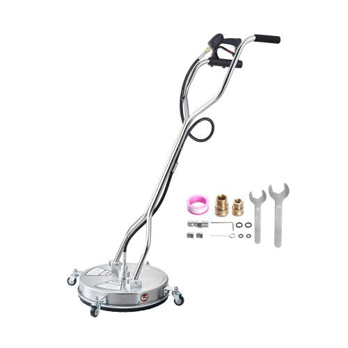18" Pressure Washer Surface Cleaner, Stainless Steel Pressure Washer Attachments with 4 Wheels, 4000 Max PSI, 3/8 Quick Connector, 2 Spray Nozzles, Dual Handle, for Concrete, Patio, Sidewalk