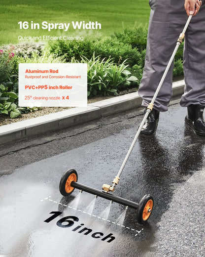 16" Pressure Washer Undercarriage Cleaner, Stainless Steel Surface Cleaner for Pressure Washer, 4000 Max PSI, Angle Adjustment Gear, 4 Spray Nozzles, 2 Extended Wands for Driveway, Patio, Deck